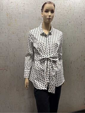 Elle Ribbon White Blouse with Bow & Black Polka Dots